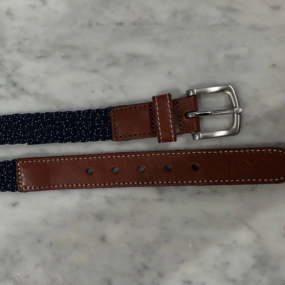 Vineyard Vines Boys Navy and Brown Belt Size 26
